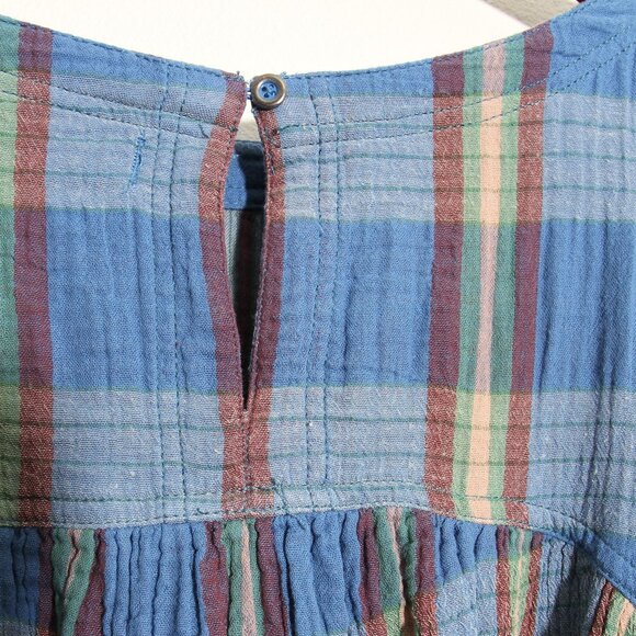Free People We The Free Blue Combo Moon City Plaid Top Cotton Size Medium - Picture 10 of 16